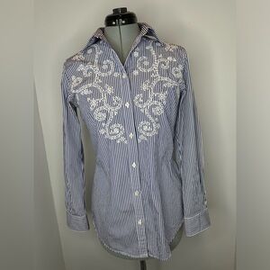 Striped Navy and White Top with Lace Detail